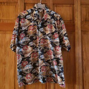 PIERRE CARDIN multi color print  S/S button front shirt sz XL men